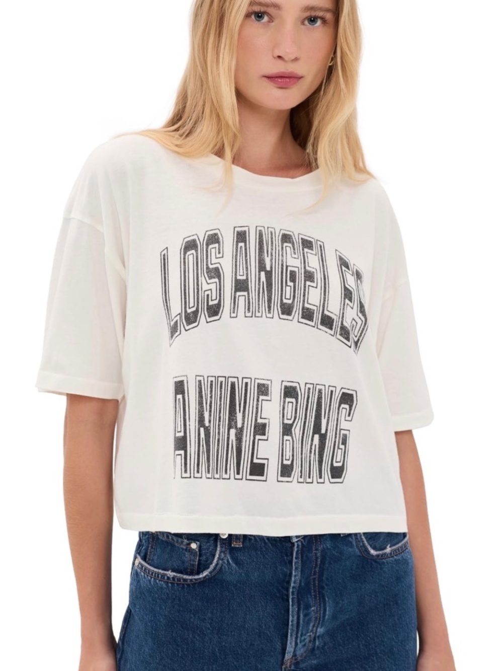 ANINE BING Women's Johnny Cropped Tee, Cream, M